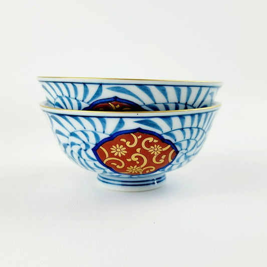 Hand-Painted Japanese Porcelain Rice Bowl Set of 2