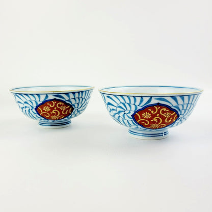 Hand-Painted Japanese Porcelain Rice Bowl Set of 2