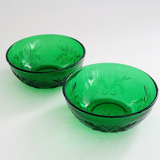 Anchor Hocking Sandwich Forest Green Berry Bowl Set of 2, c.1940s-60 USA