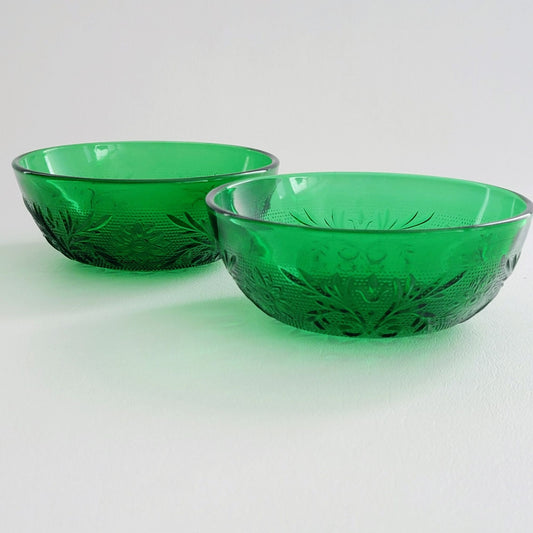 Anchor Hocking Sandwich Forest Green Berry Bowl Set of 2, c.1940s-60 USA