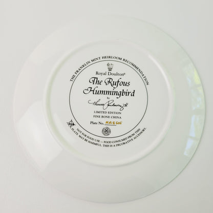 Royal Doulton Hummingbird Plate, The Rufous Hummingbird, Franklin Mint Heirloom Bird Collectors Plate