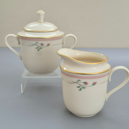 Lenox "Rose Manor Pink" Creamer & Sugar Bowl, c.1985-99 USA