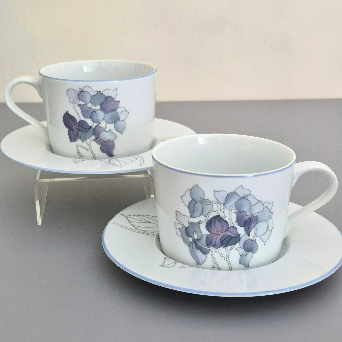Block Spal "Hydrangea" Cup & Saucer, 2 Sets, c.1982-91 Portugal