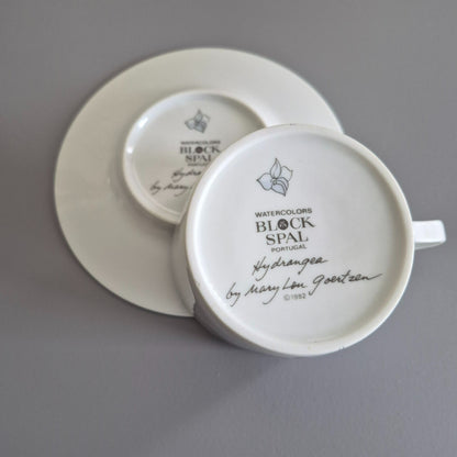 Block Spal "Hydrangea" Cup & Saucer, 2 Sets, c.1982-91 Portugal