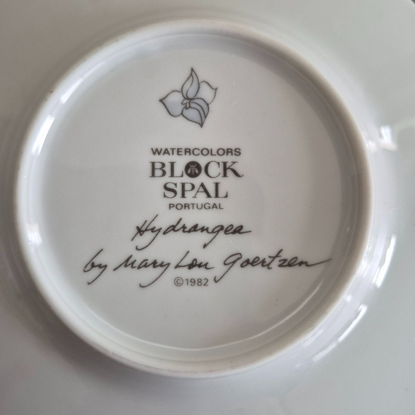 Block Spal "Hydrangea" Cup & Saucer, 2 Sets, c.1982-91 Portugal