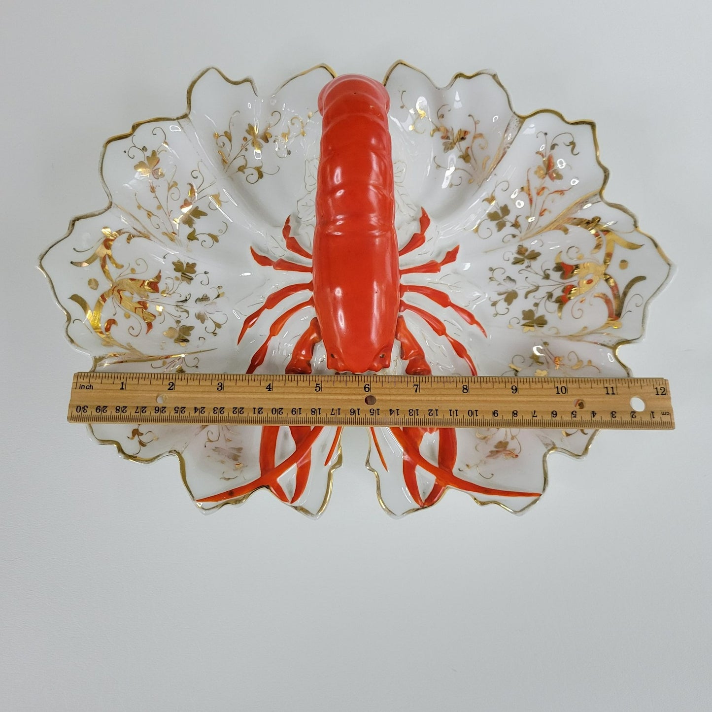 Vintage German Lobster Shaped Serving Dish, Red & Gold Victorian Style, Maritime Living