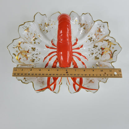 Vintage German Lobster Shaped Serving Dish, Red & Gold Victorian Style, Maritime Living