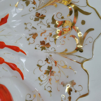 Vintage German Lobster Shaped Serving Dish, Red & Gold Victorian Style, Maritime Living