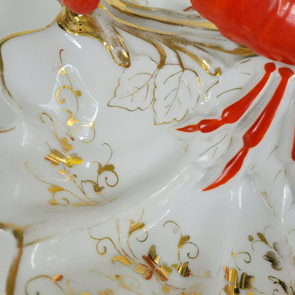 Vintage German Lobster Shaped Serving Dish, Red & Gold Victorian Style, Maritime Living