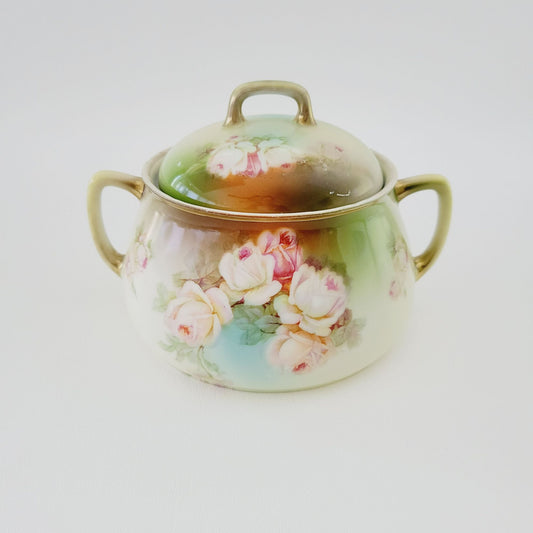 Antique Prince Regent Cracker Biscuit Jar, Hand Painted Roses with Gold Trim, Germany c.1880-1918