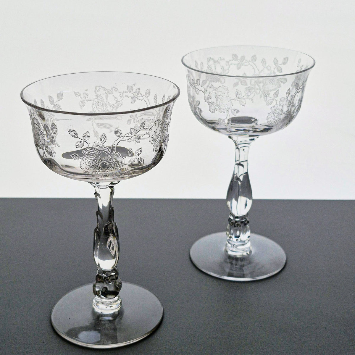 Fostoria "Willowmere" Coupe Champagne Set, c.1938-1970 United States