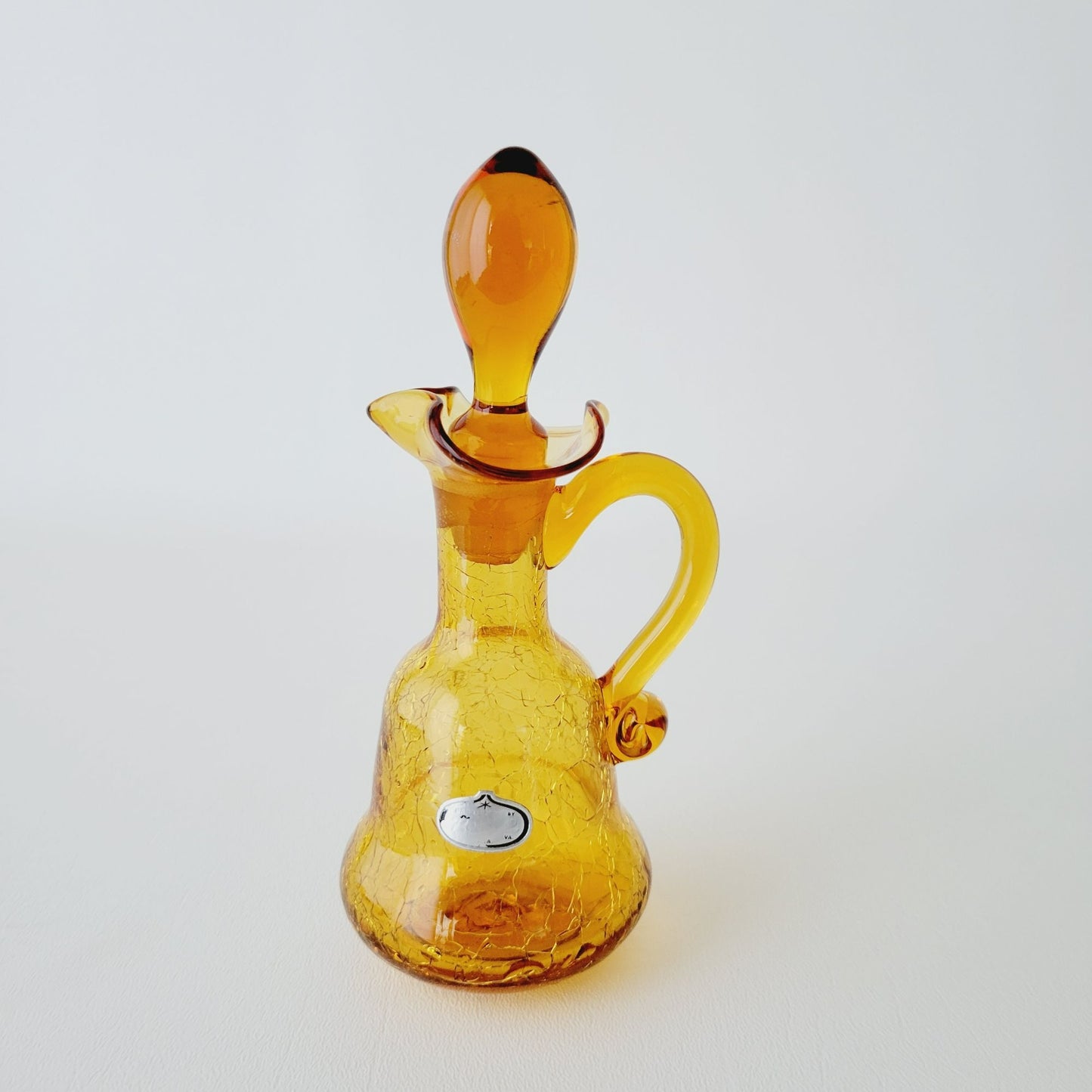 Hand Blown Amber Crackle Glass Cruet by Rainbow, USA Made