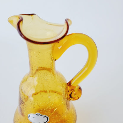 Hand Blown Amber Crackle Glass Cruet by Rainbow, USA Made