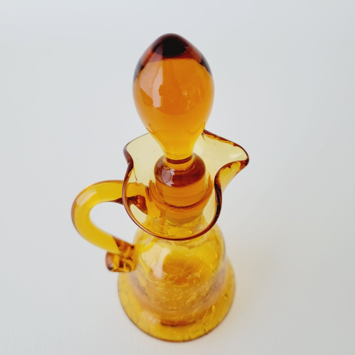 Hand Blown Amber Crackle Glass Cruet by Rainbow, USA Made