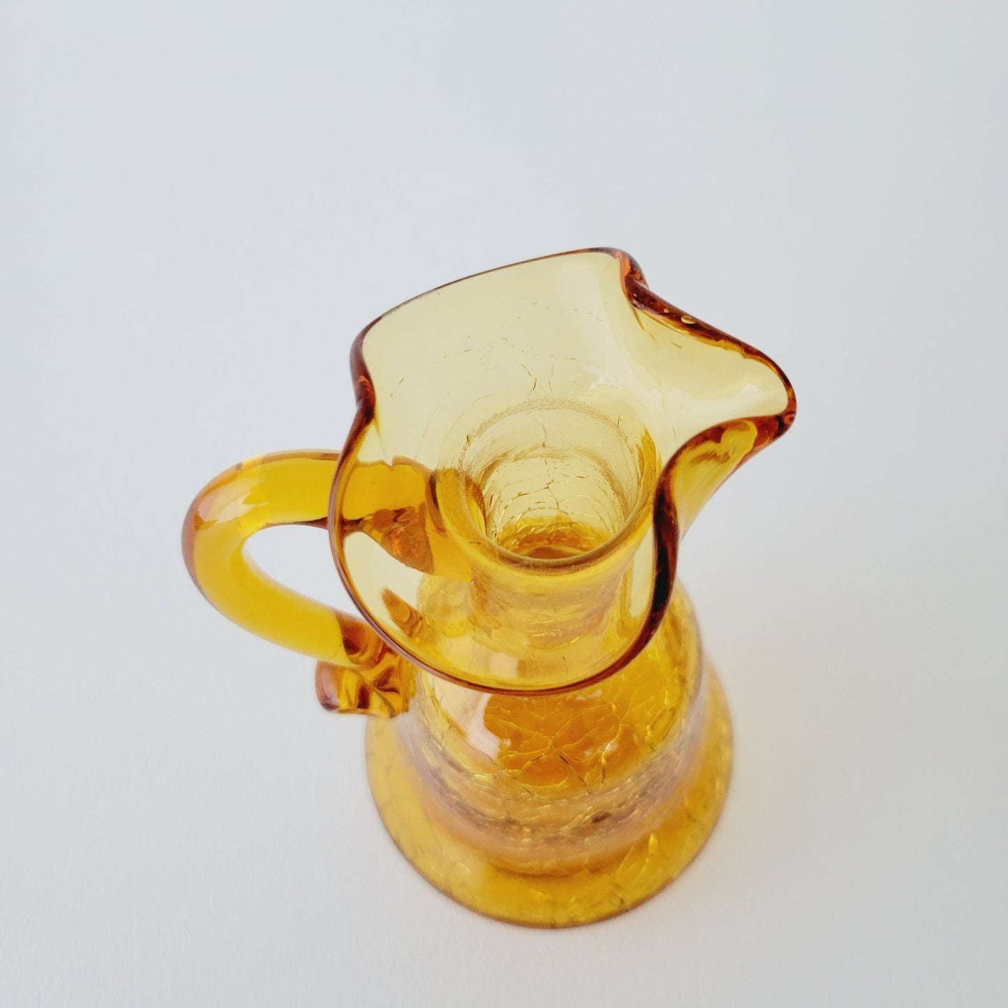 Hand Blown Amber Crackle Glass Cruet by Rainbow, USA Made