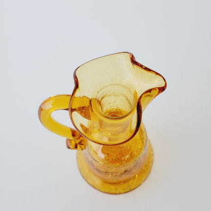 Hand Blown Amber Crackle Glass Cruet by Rainbow, USA Made