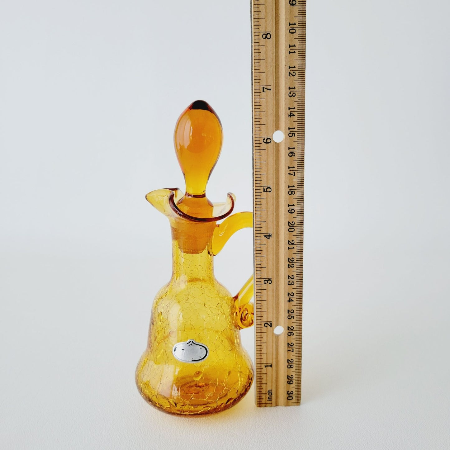 Hand Blown Amber Crackle Glass Cruet by Rainbow, USA Made