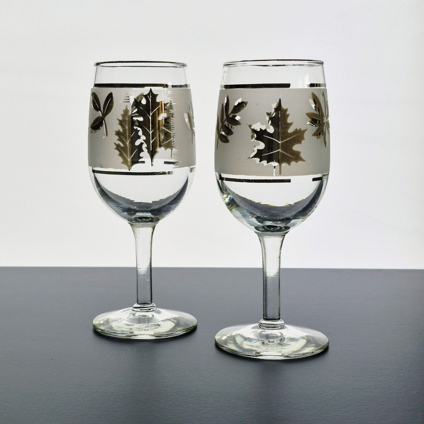 Libbey Glass "Silver Leaf" Wine Glass, Set of 2, USA c.1953-1978