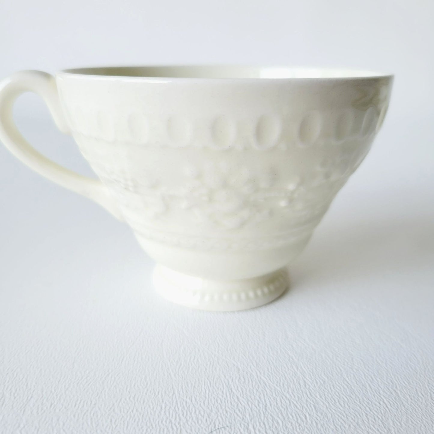 Wedgwood Wellesley Teacup & Saucer, Off White Embossed Floral Design, Made in England