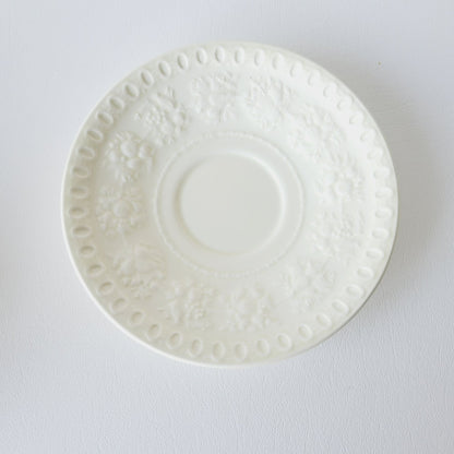 Wedgwood Wellesley Teacup & Saucer, Off White Embossed Floral Design, Made in England