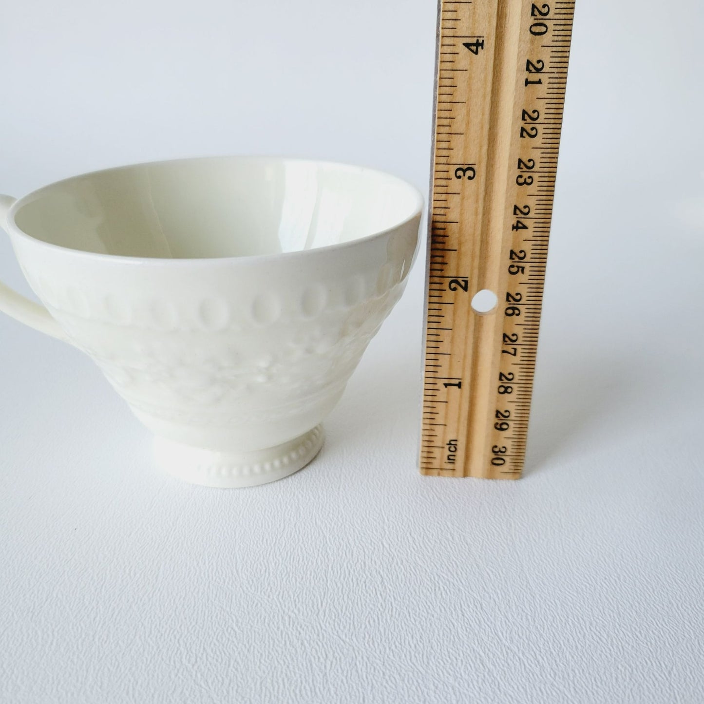 Wedgwood Wellesley Teacup & Saucer, Off White Embossed Floral Design, Made in England