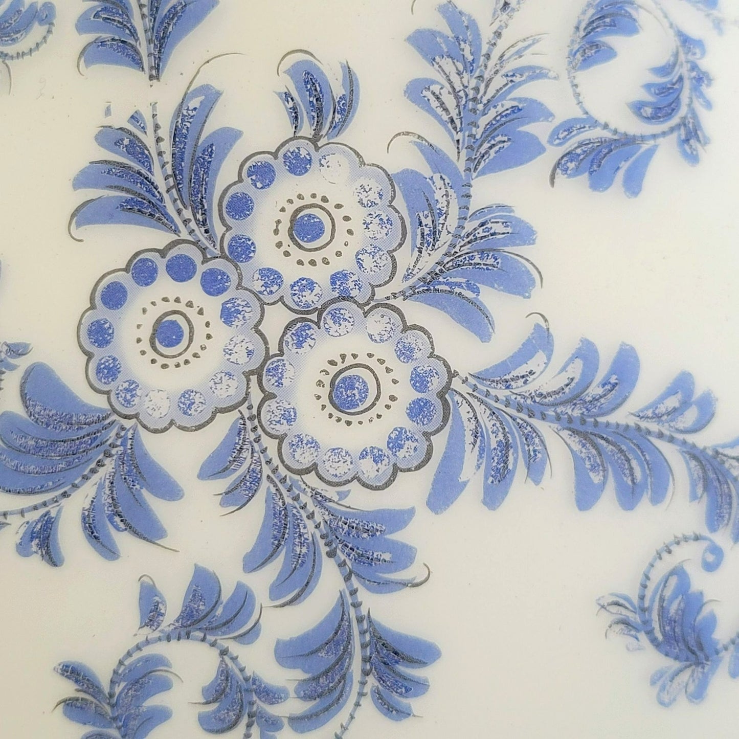 Italian Frosted Satin Glass 14" Flower Vase, Toile Blue & White Floral