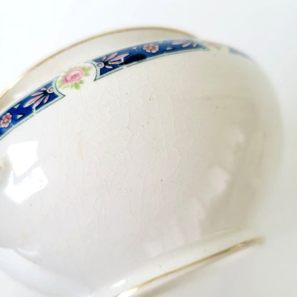 Rare Johnson Bro Sugar Bowl & Creamer, Blue Accent, Pink Floral, with CRAZING