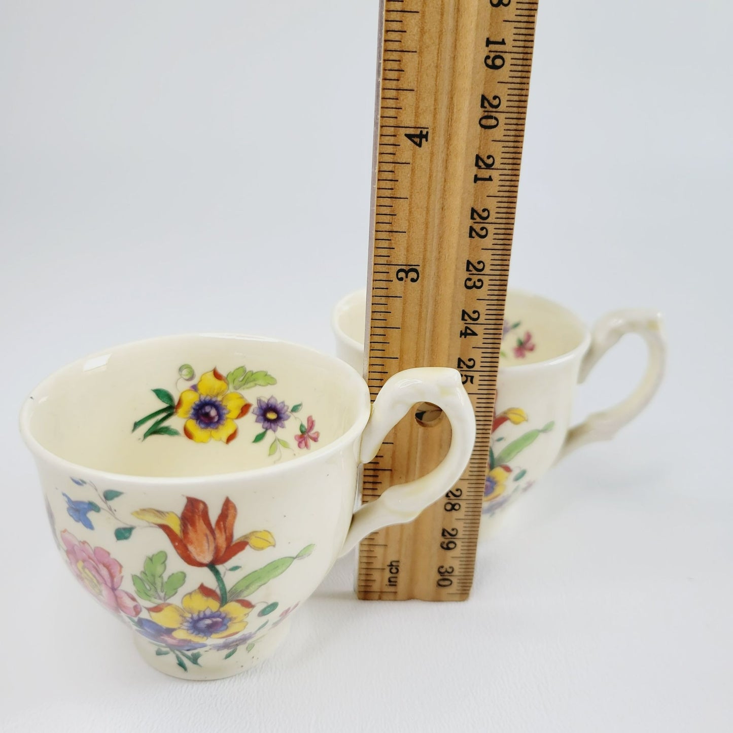 WH Grindley Floral Demitasse Cup & Saucer, 2 Sets, c1936-40 England
