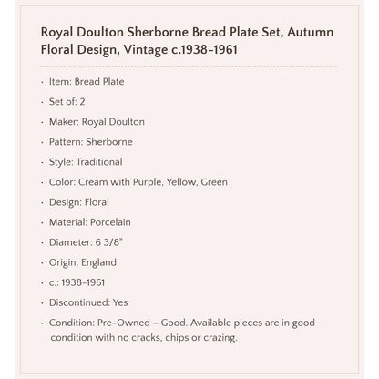 Royal Doulton "Sherborne" Bread Plate Set, c.1938-61 England