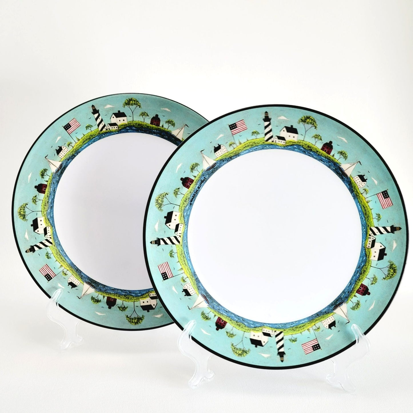 Sakura Coastal Breeze Plastic Dinner Plate Set of 2, Warren Kimble Lighthouse