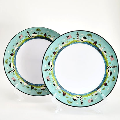 Sakura Coastal Breeze Plastic Dinner Plate Set of 2, Warren Kimble Lighthouse