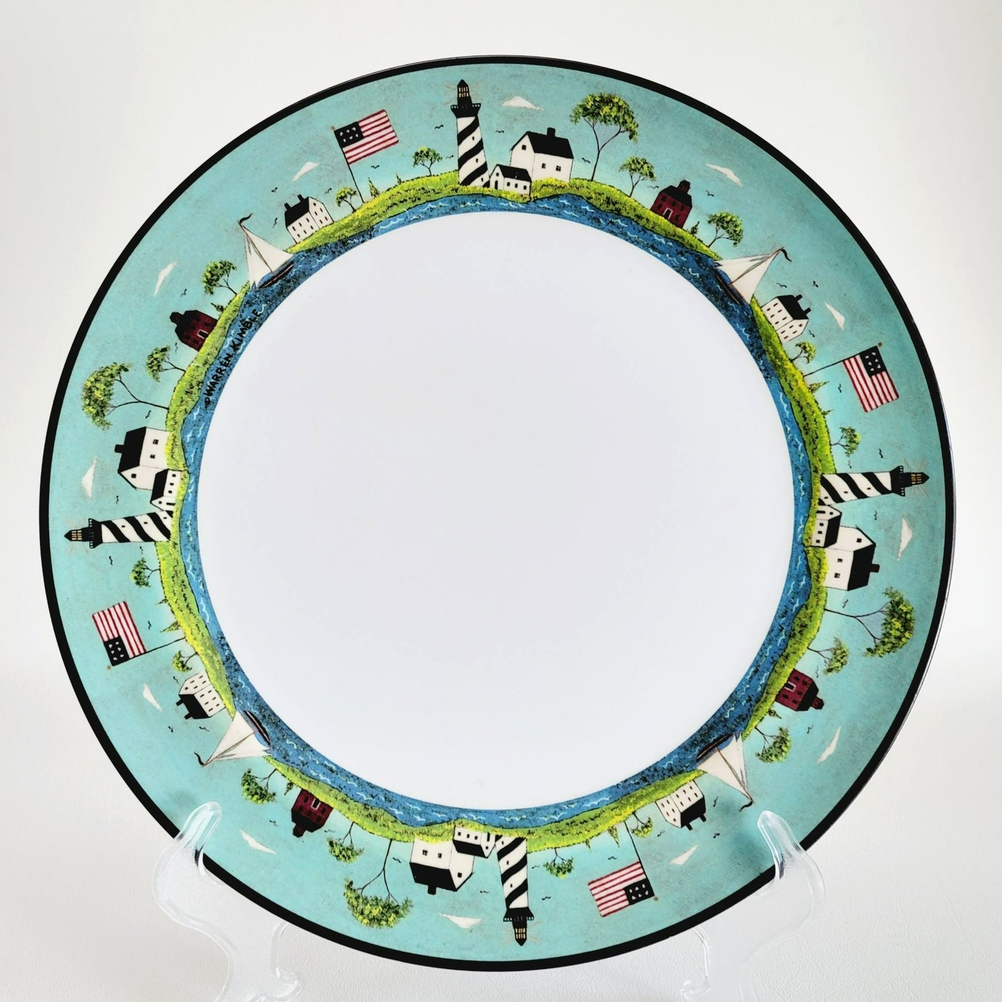Sakura Coastal Breeze Plastic Dinner Plate Set of 2, Warren Kimble Lighthouse