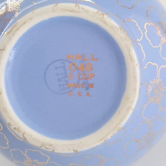 Hall French Flower Cadet Blue Teapot & Lid, USA Made