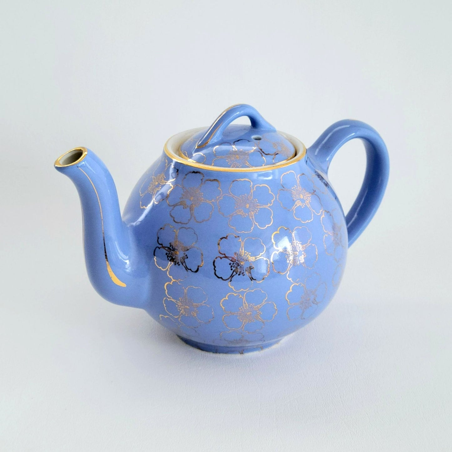 Hall French Flower Cadet Blue Teapot & Lid, USA Made