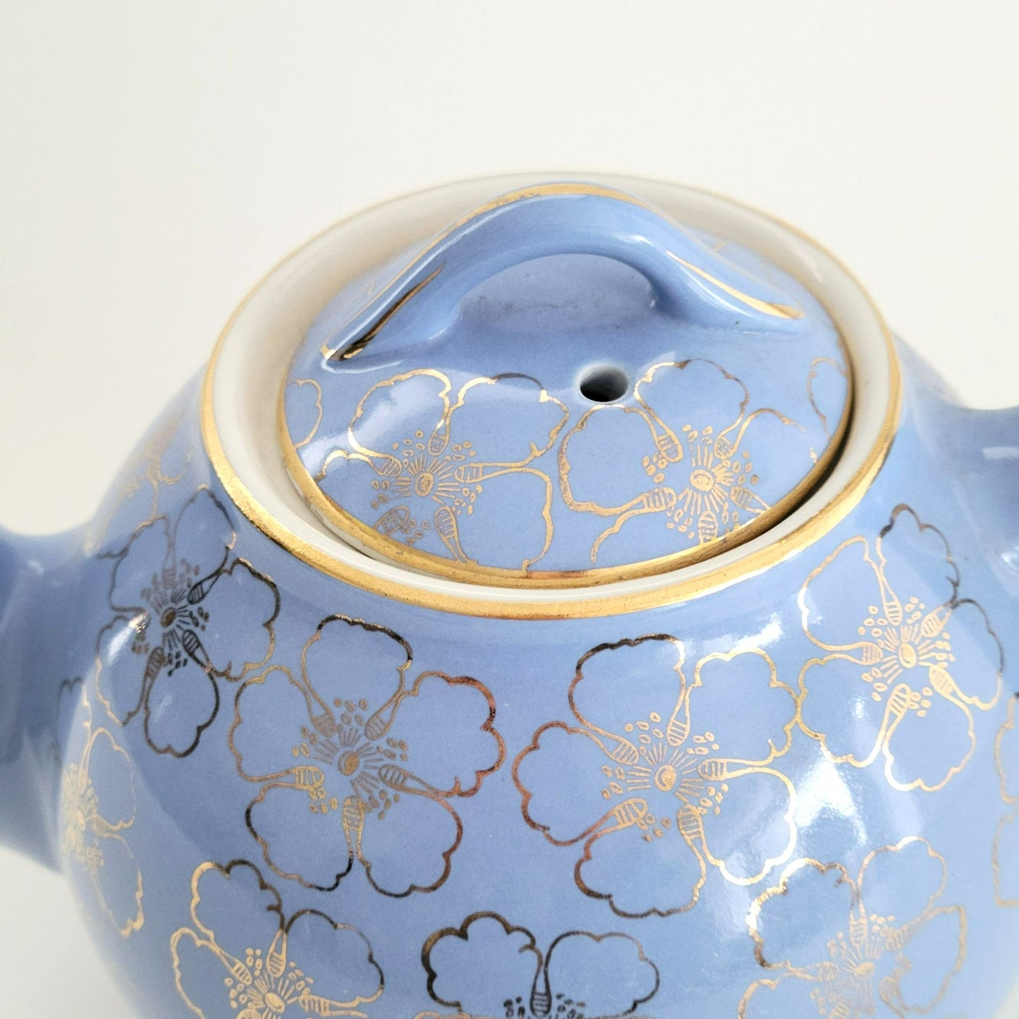 Hall French Flower Cadet Blue Teapot & Lid, USA Made