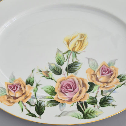 Narumi Peach Roses 15" Oval Serving Platter, c1950s Japan