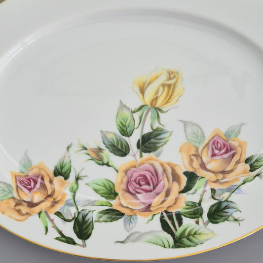 Narumi Peach Roses 15" Oval Serving Platter, c1950s Japan
