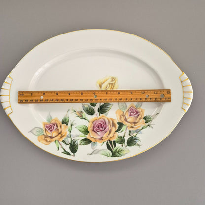 Narumi Peach Roses 15" Oval Serving Platter, c1950s Japan