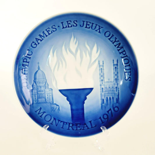 Vintage 1976 Montreal Olympic Plate, Bing & Grøndahl Copenhagen Blue & White Porcelain Wall Plate, Made in Denmark