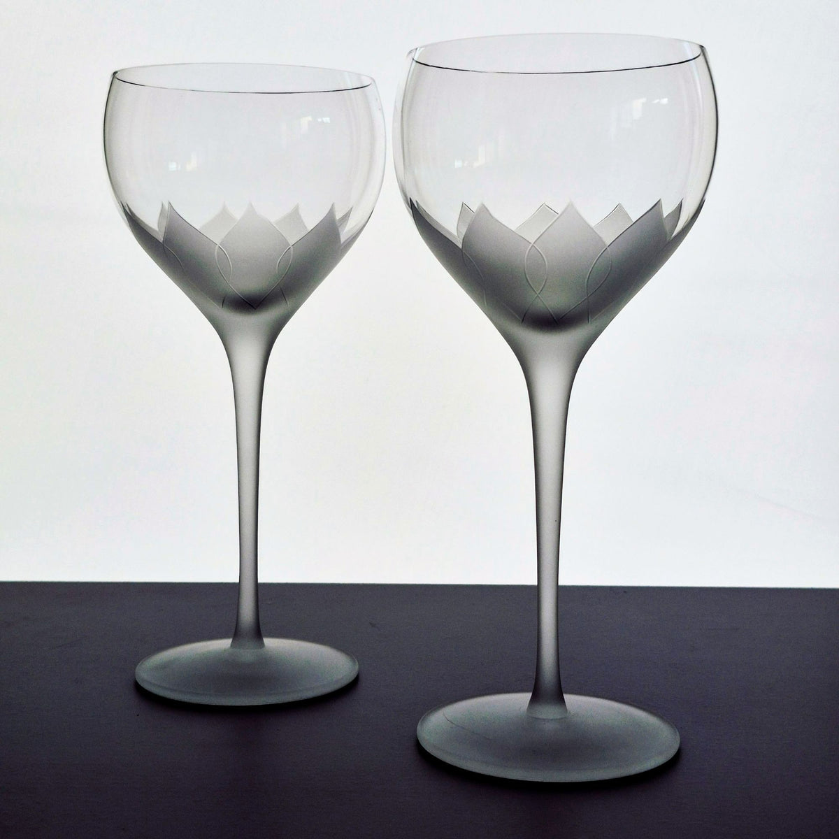 Frosted Petal & Stem Balloon Shaped Wine Glass Set