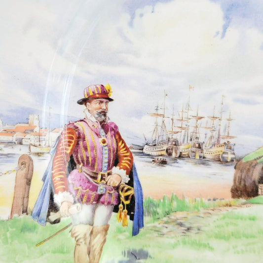 Vintage Royal Doulton Historical England Plymouth Hoe Plate, Castle, Tall Ships & Men Design