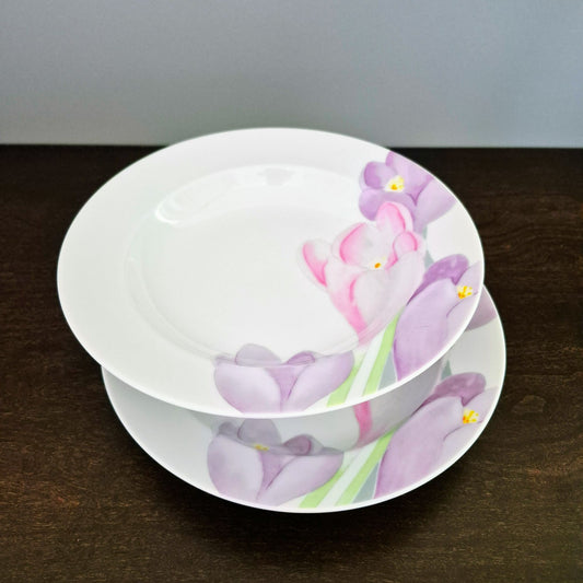 Mikasa "Spring Crocus" Rim Soup Bowl Set, c.1984-87 Japan