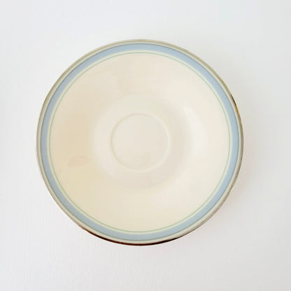Lenox Brentwood Teacup & Saucer, 2 Sets, Blue & Green Floral, Platinum Trim, c.1980s USA