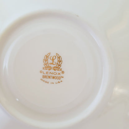 Lenox Brentwood Teacup & Saucer, 2 Sets, Blue & Green Floral, Platinum Trim, c.1980s USA