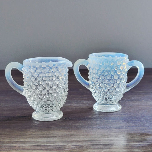 Fenton Hobnail French Opalescent Creamer & Sugar Bowl, c.1939-64 USA