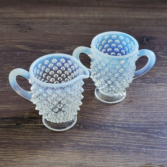 Fenton Hobnail French Opalescent Creamer & Sugar Bowl, c.1939-64 USA