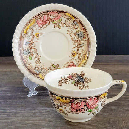 Johnson Bros Devonshire Brown Teacup & Saucer, 2 Sets, Made in England