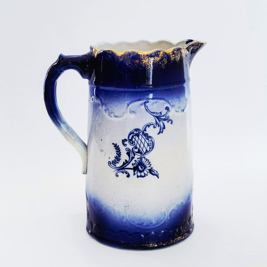 Antique Flow Blue Floral Water Pitcher