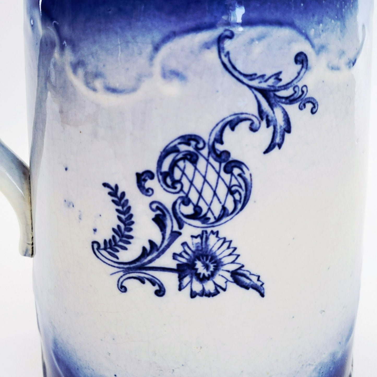 Antique Flow Blue Floral Water Pitcher