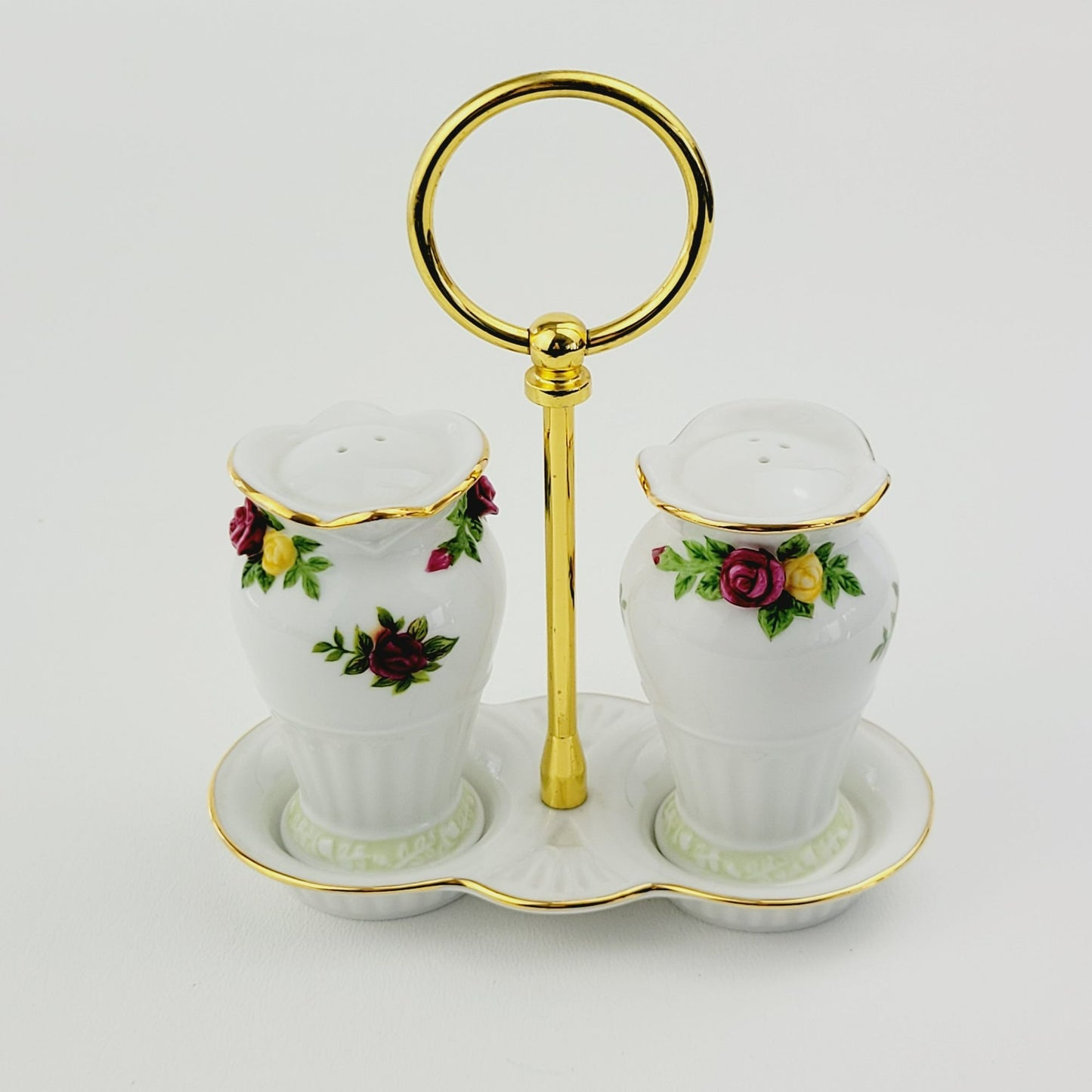 Royal Albert Old County Roses Salt, Pepper & Tray Set